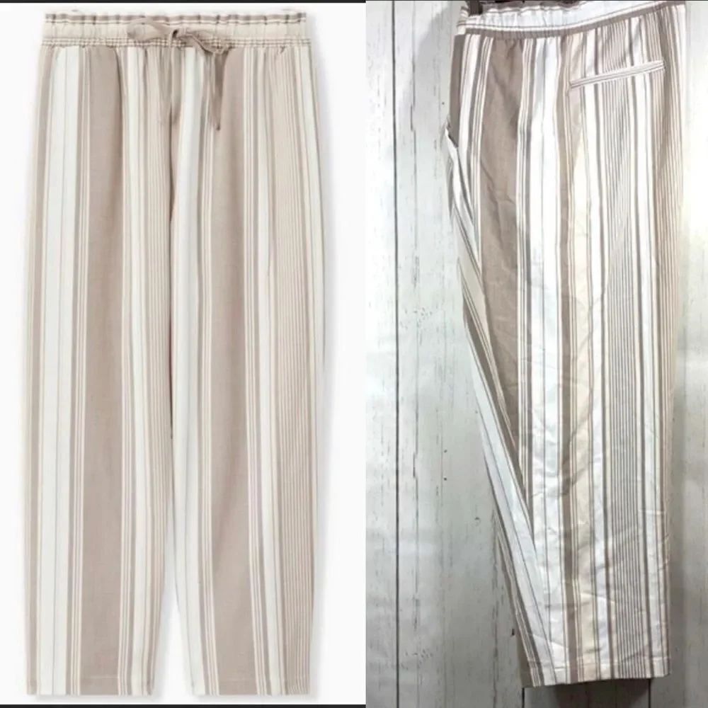 Torrid Striped Pull On Pants Taupe White Drawstring Plus Size 6 Casual Coastal